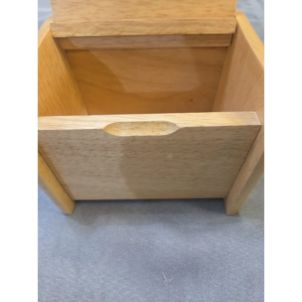 Vintage Wooden Recipe Box Light Wood Card Holder Kitchen Storage Organizer Retro